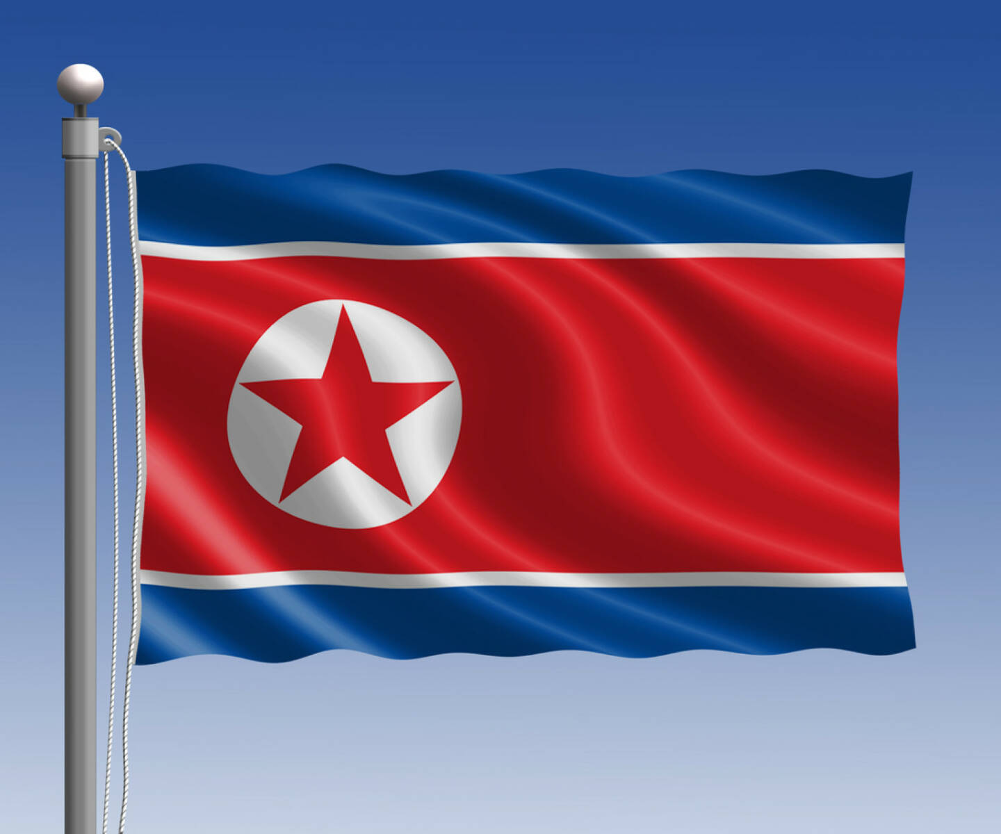 Nordkorea, Flagge, Fahne, http://www.shutterstock.com/de/pic-250805506/stock-photo-north-korea-flag-in-pole-on-blue-sky-background.html