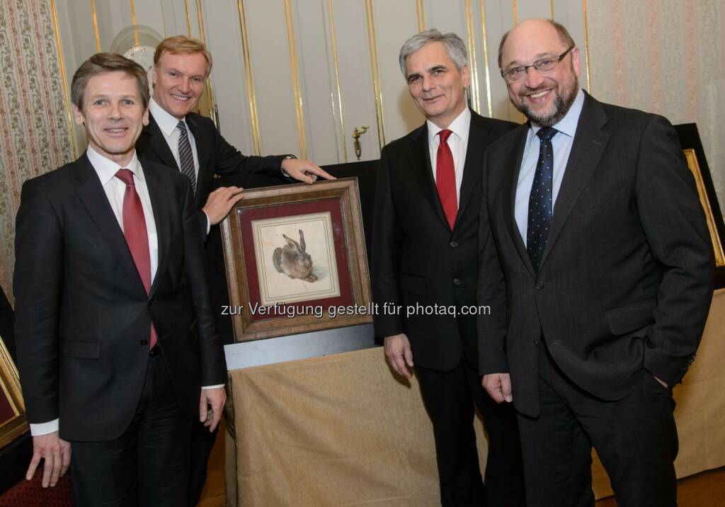 Josef Ostermayer, Albrecht Schröder, Werner Faymann und Martin Schulz: Albertina: Präsident des Europäischen Parlaments zu Gast in der Albertina (19.02.2015) 