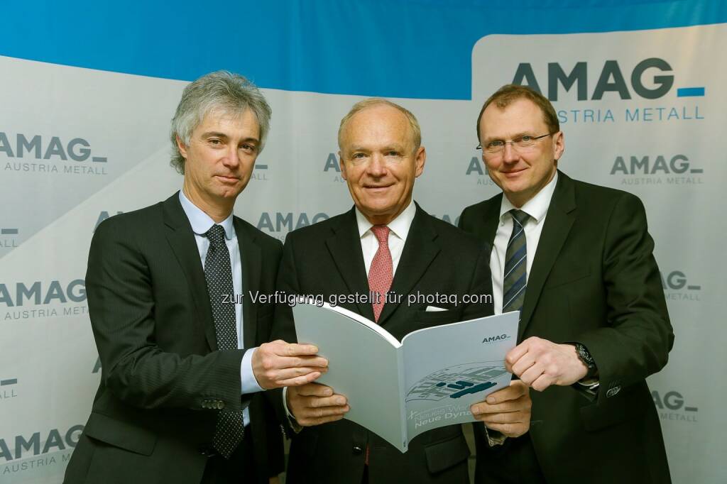Helmut Kaufmann, Helmut Wieser und  Gerald Mayer: Amag Austria Metall AG: Amag in 2014 mit Anstieg bei Umsatz und Ergebnis nach Ertragsteuern, © Aussender (27.02.2015) 