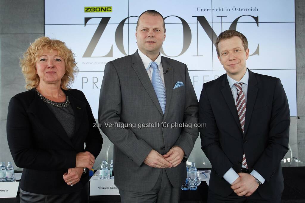 Gabriele Schöfmann, Marketing Zgonc, Michael Dockal, Geschäftsführer von Zgonc Österreich und Paul Eiselsberg, Imas International: Reichl und Partner PR: Trotz Emanzipation: Nur ein Fünftel der Frauen werkt daheim, © Aussender (02.03.2015) 