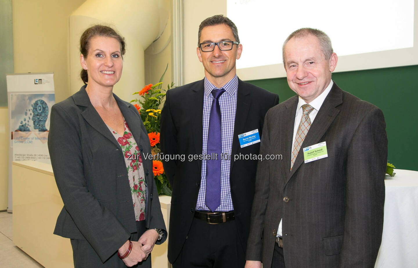 Gabriele Anderst-Kotsis (Vizerektorin für Forschung an der JKU), Bernd Winkler (Linz Center of Mechatronics GmbH), Rudolf Scheidl, Institutsvorstand für Machine Design and Hydraulic Drives (JKU): Digital Fluid Power Workshop an der JKU Linz
 