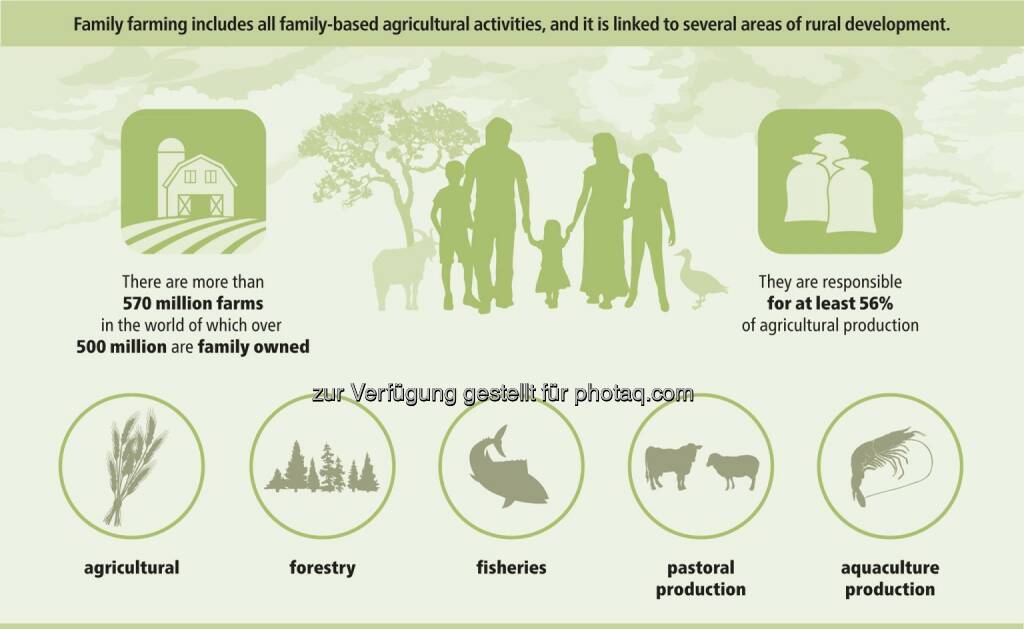 Bayer Infographic: There are more than 570 million farms in the world of which over 500 million are family owned.  Source: http://facebook.com/Bayer, © Aussender (04.03.2015) 