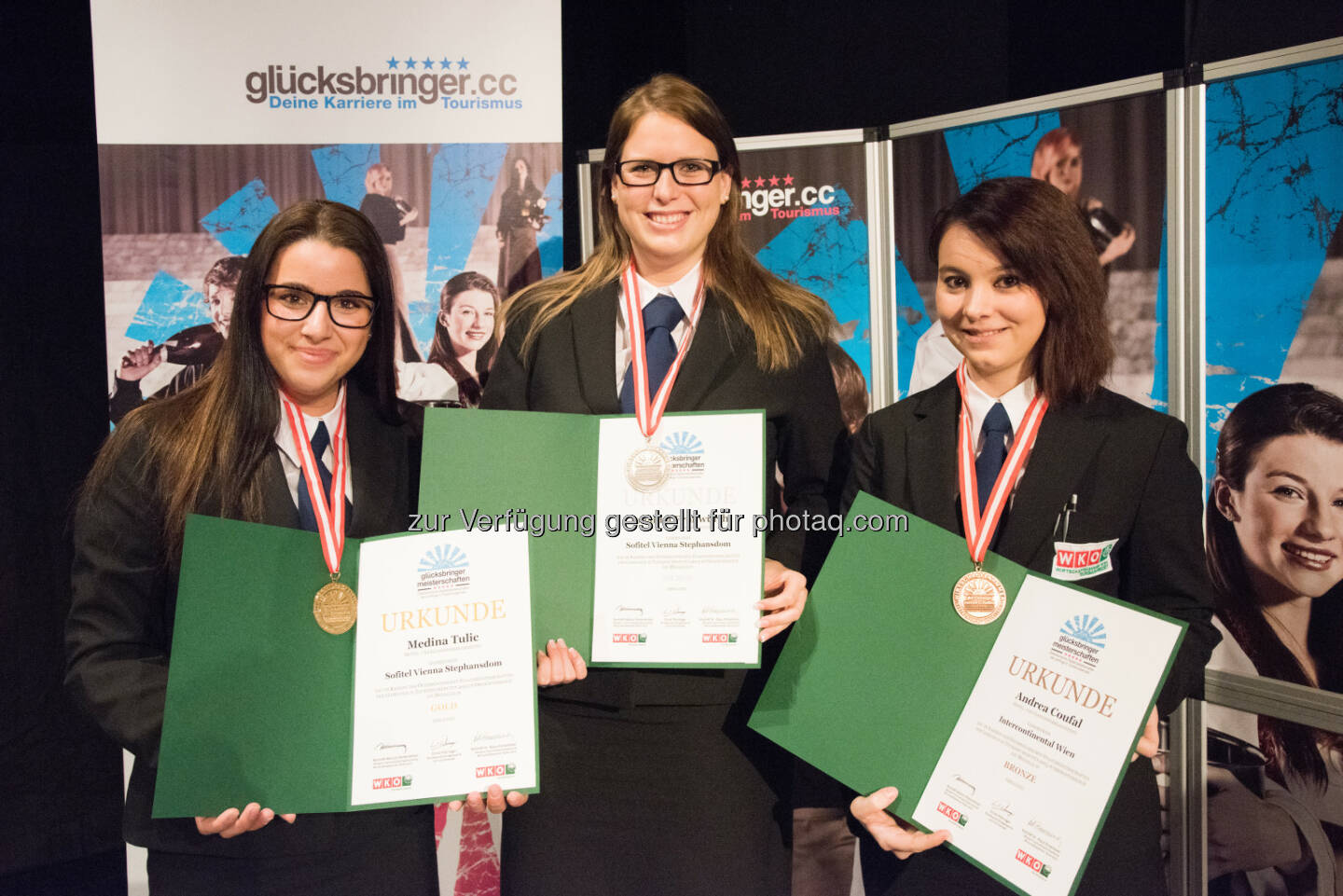 Medina Tulic (Sofitel Vienna Stephansdom), Johanna Fruhwürth (Sofitel Vienna Stephansdom), Andrea Coufal (Hotel Intercontinental): Wirtschaftskammer Wien - Sparte Tourismus und Freizeitwirtschaft: Wiener Teilnehmerinnen, Staatsmeisterschaft 2015, Bereich HGA