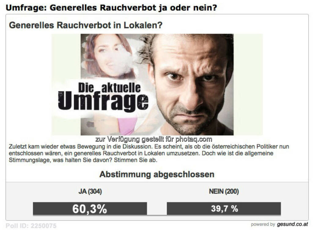 Herz As Media & Communications: 60,3 Prozent für ein generelles Rauchverbot in Lokalen, © Aussender (18.03.2015) 