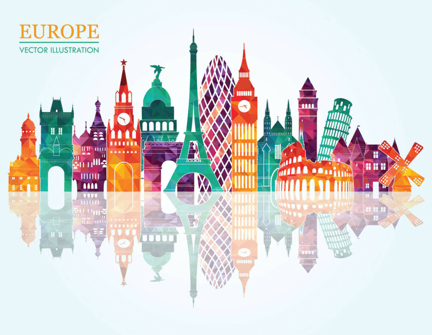 Europa, Wahrzeichen, Eifelturm, Big Ben, Turm von Pisa, http://www.shutterstock.com/de/pic-238249900/stock-vector-europe-skyline-detailed-silhouette-vector-illustration.html