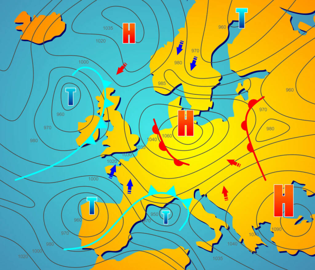Wetter, Wetterkarte, Meterologie, http://www.shutterstock.com/de/pic-198902360/stock-photo-imaginary-weather-chart-of-europe-with-isobars.html (23.03.2015) 