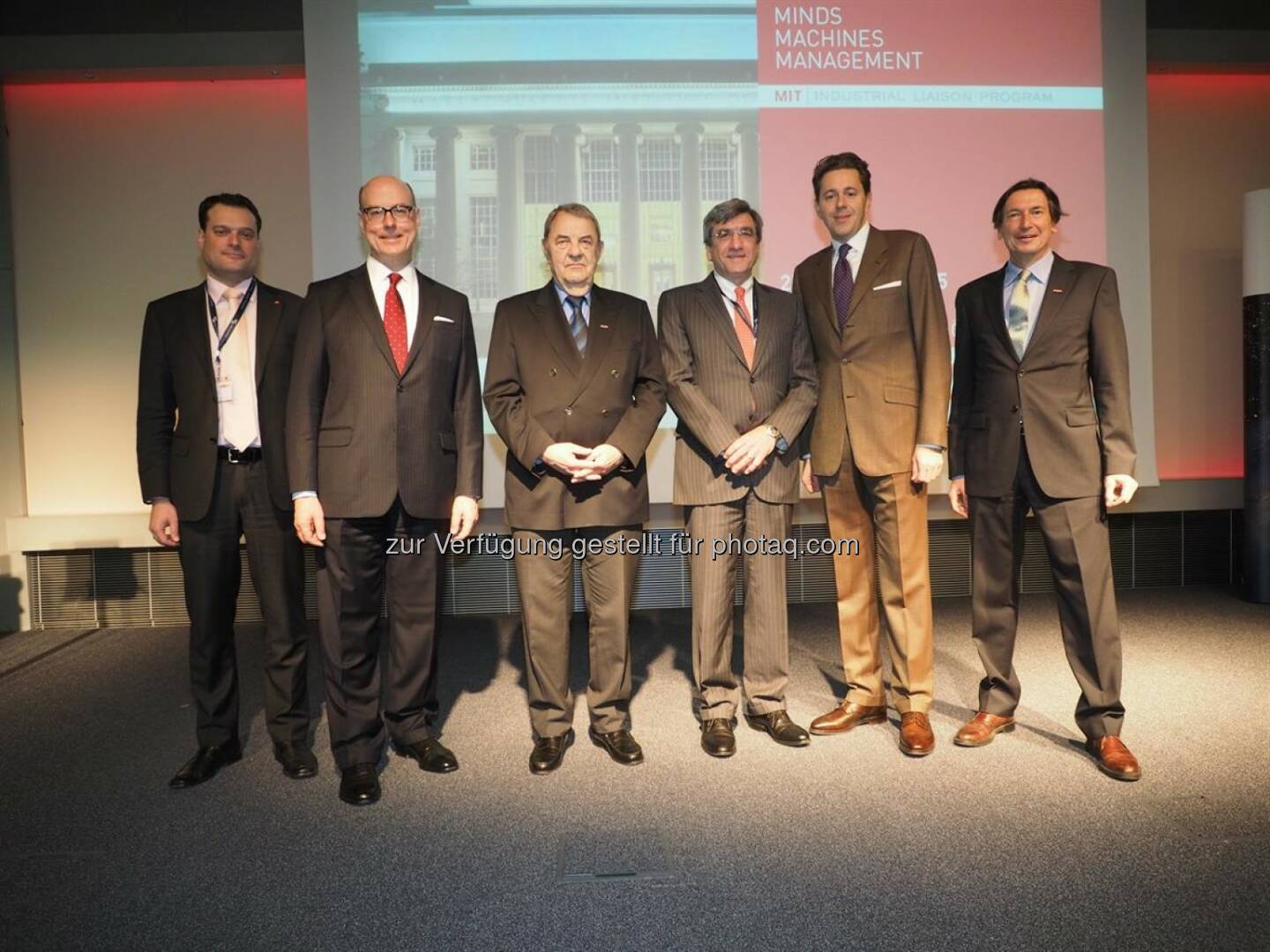 Eröffnung der MIT Conference 2015 - Michael Friedl, Aussenwirtschaft NY, Randall Wright, MIT, Richard Schenz, WKO, Karl Koster, MIT, Staatssekretär Harald Mahrer, Walter Koren, WKO (Bild: Aussenwirtschaft WKO)