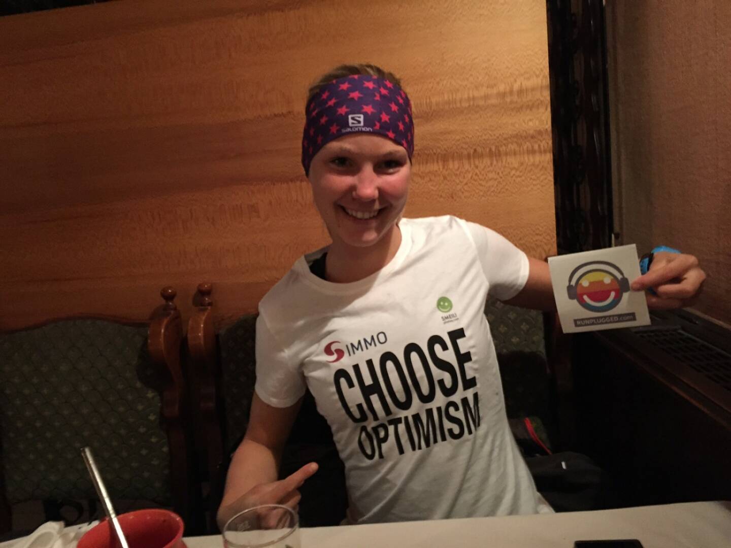 Sandra Koblmüller, Staatsmeisterin und Vize-Europameisterin im Cross Triathlon, Choose Optimism, Shirt in der S Immo / Smeil-Edition mit http://www.runplugged.com
