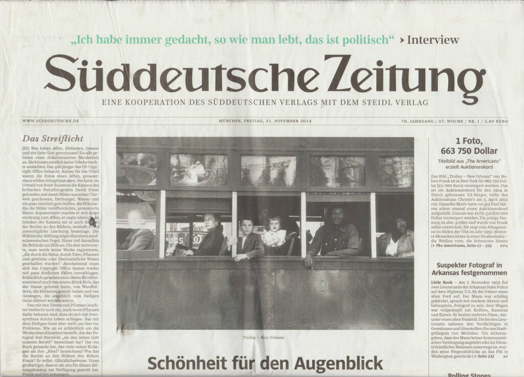 Robert Frank Books and Film, 1947-2014 - Sonderausgabe der Süddeutschen Zeitung, Cover - http://josefchladek.com/book/robert_frank_books_and_film_1947-2014_-_sonderausgabe_der_suddeutschen_zeitung, © (c) josefchladek.com (08.04.2015) 