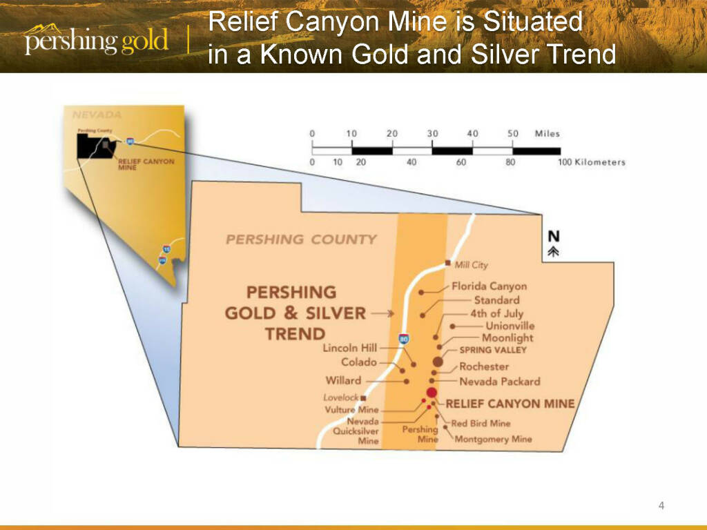 ￼Relief Canyon Mine is Situated in a Known Gold and Silver Trend -￼ Pershing Gold (26.04.2015) 