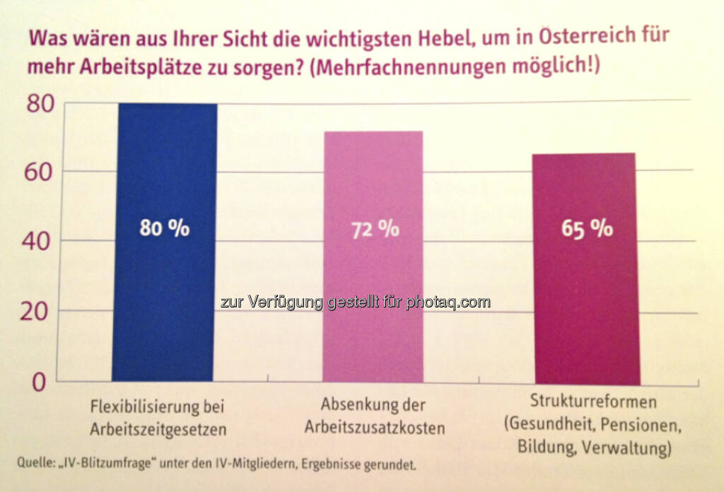 Was wären aus Ihrer Sicht die wichtigsten Hebel, um in Österreich für mehr Arbeitsplätze zu sorgen?, © IV (24.02.2013) 