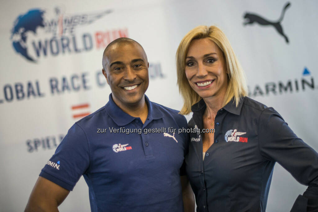 Wings for Life CEO Anita Gerhardter (L) of  Austria and Wings for Life World Run Race Director Colin Jackson (R) of Great Britain Please go to www.redbullcontentpool.com for further information. // , © © Red Bull Media House (04.05.2015) 