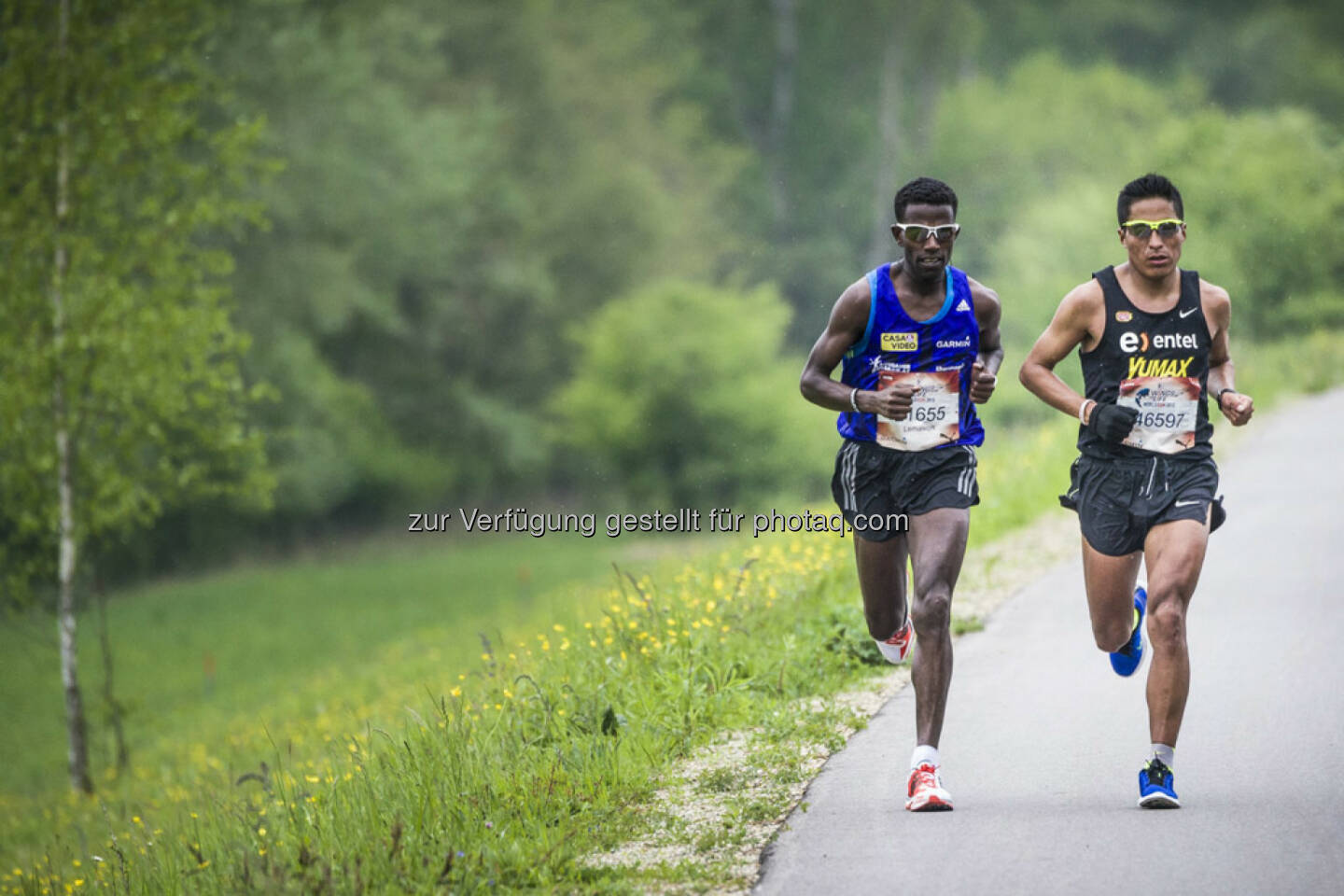 Winner Lemawork Ketema and second Remigio Huaman run during the Wings for Life World Run in St. Poelten, Austria on May 3rd, 2015. // Philip Platzer for Wings for Life World Run // P-20150504-00952 // Usage for editorial use only // Please go to www.redbullcontentpool.com for further information. // 