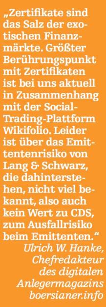 Ulrich W. Hanke, Chefredakteur des digitalen Anlegermagazins boersianer.info (07.05.2015) 