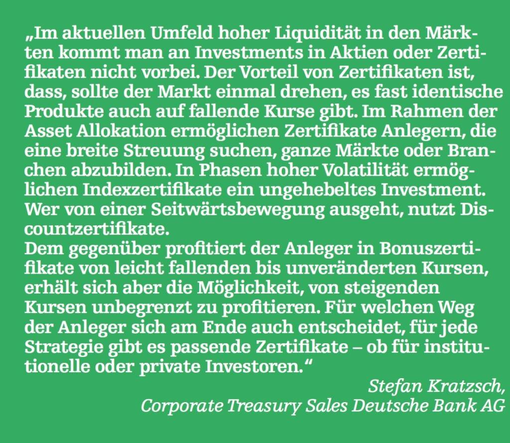 Stefan Kratzsch, Corporate Treasury Sales Deutsche Bank AG (07.05.2015) 