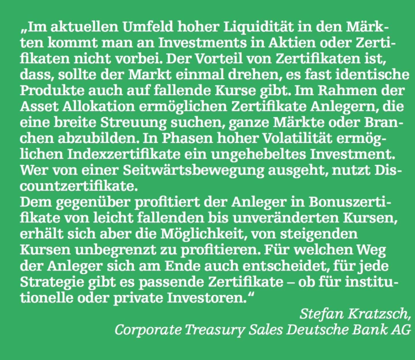 Stefan Kratzsch, Corporate Treasury Sales Deutsche Bank AG