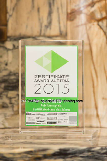 Zertifikate Award 2015 - Trophäe Publikumspreis, © ViennaShots - professional photographers, Wolfgang Pecka (11.05.2015) 