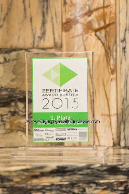 Zertifikate Award 2015 - Trophäe Zertifikat des Jahres, © ViennaShots - professional photographers, Wolfgang Pecka (11.05.2015) 