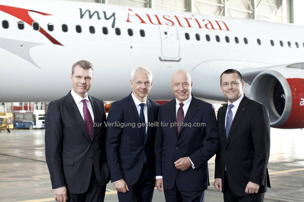 Andreas Otto (CCO), Klaus Froese (COO), Kay Kratky (future CEO), Heinz Lachinger (CFO) (Bild: Austrian Airlines - Pauty) (19.05.2015) 