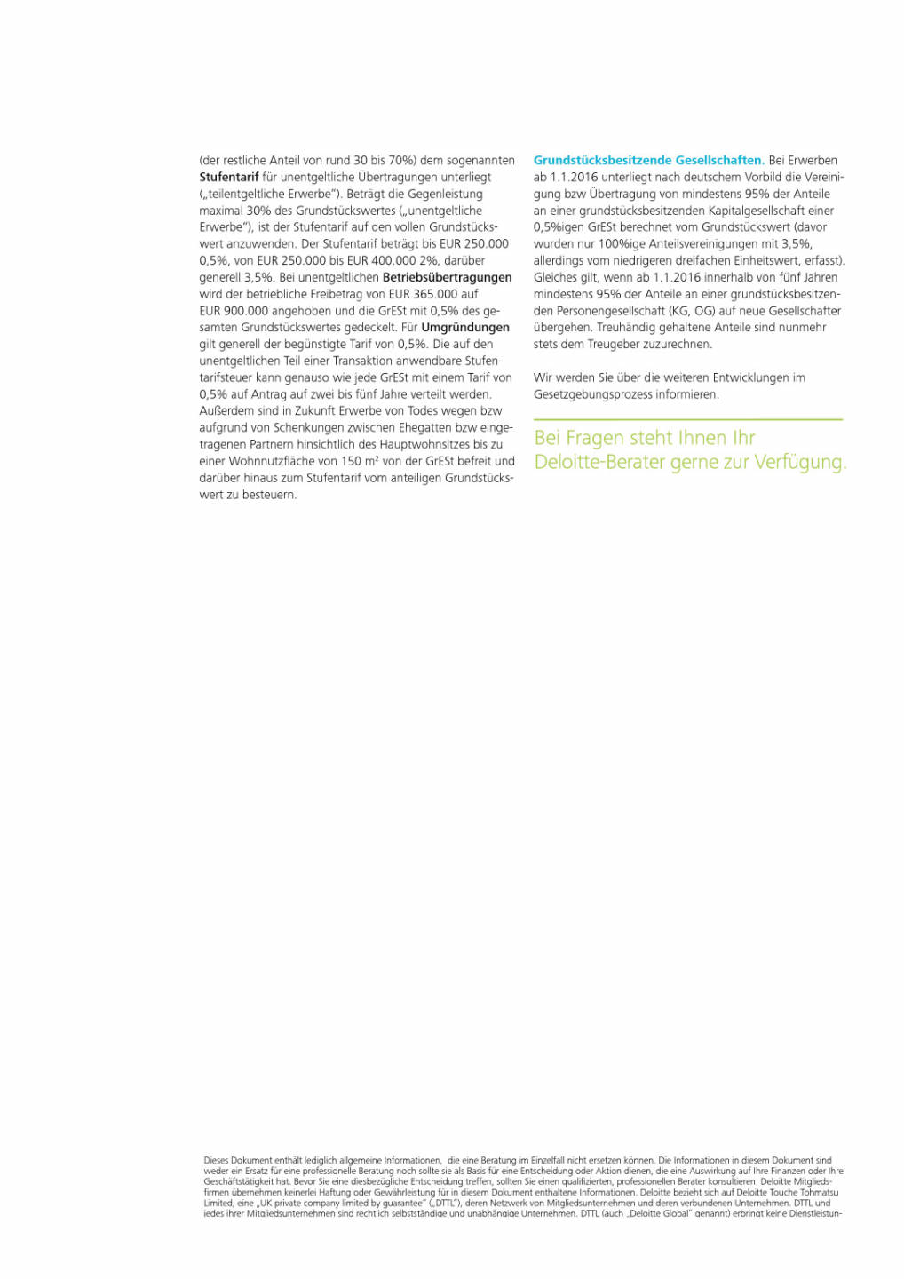 Deloitte: &Auml;nderungen bei der Besteuerung von Immobilien durch die Steuerreform, Grundst&uuml;cksbesitzende Gesellschaften 2015/16, Seite 2/2, komplettes Dokument unter http://boerse-social.com/static/uploads/file_16_deloitte_immo_tay.pdf