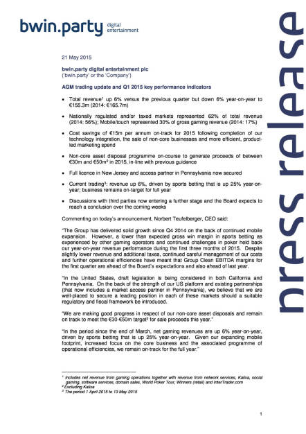 bwin.party Q1: On track, Seite 1/4, komplettes Dokument unter http://boerse-social.com/static/uploads/file_9_bwinparty_q1_2015.pdf (22.05.2015) 