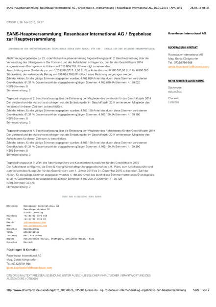 Abstimmungsergebnisse Rosenbauer-HV, komplettes Dokument unter http://boerse-social.com/static/uploads/file_17_hv_results_rosenbauer.pdf (26.05.2015) 