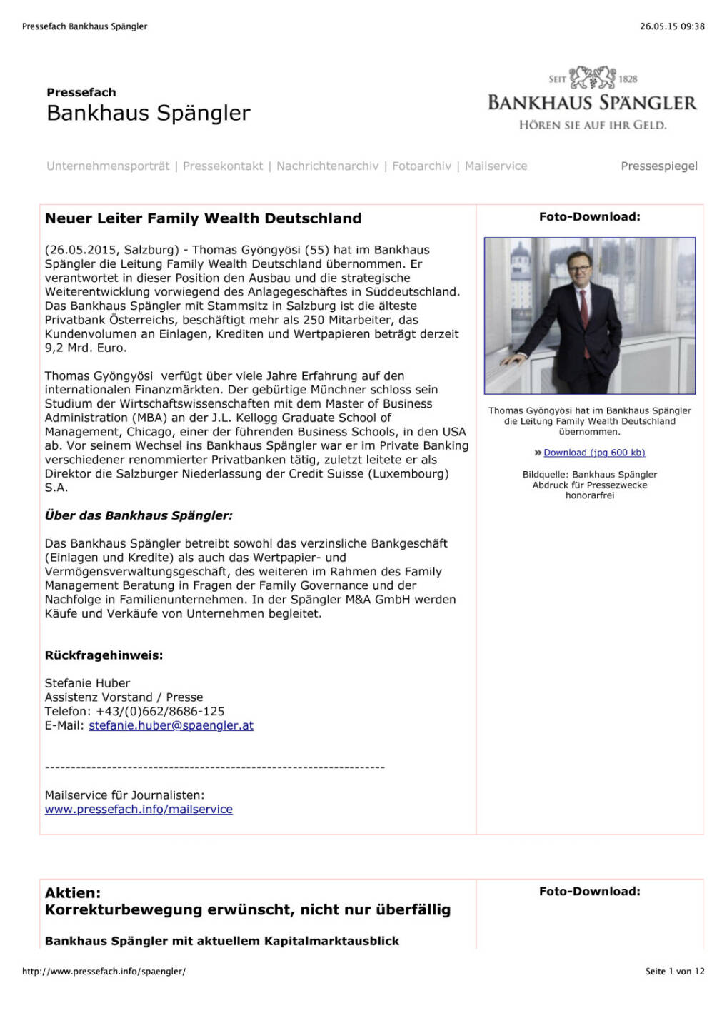 Bankhaus Sp&auml;ngler: Neuer Leiter Family Wealth Deutschland, komplettes Dokument unter http://boerse-social.com/static/uploads/file_20_spangler_deutschland.pdf