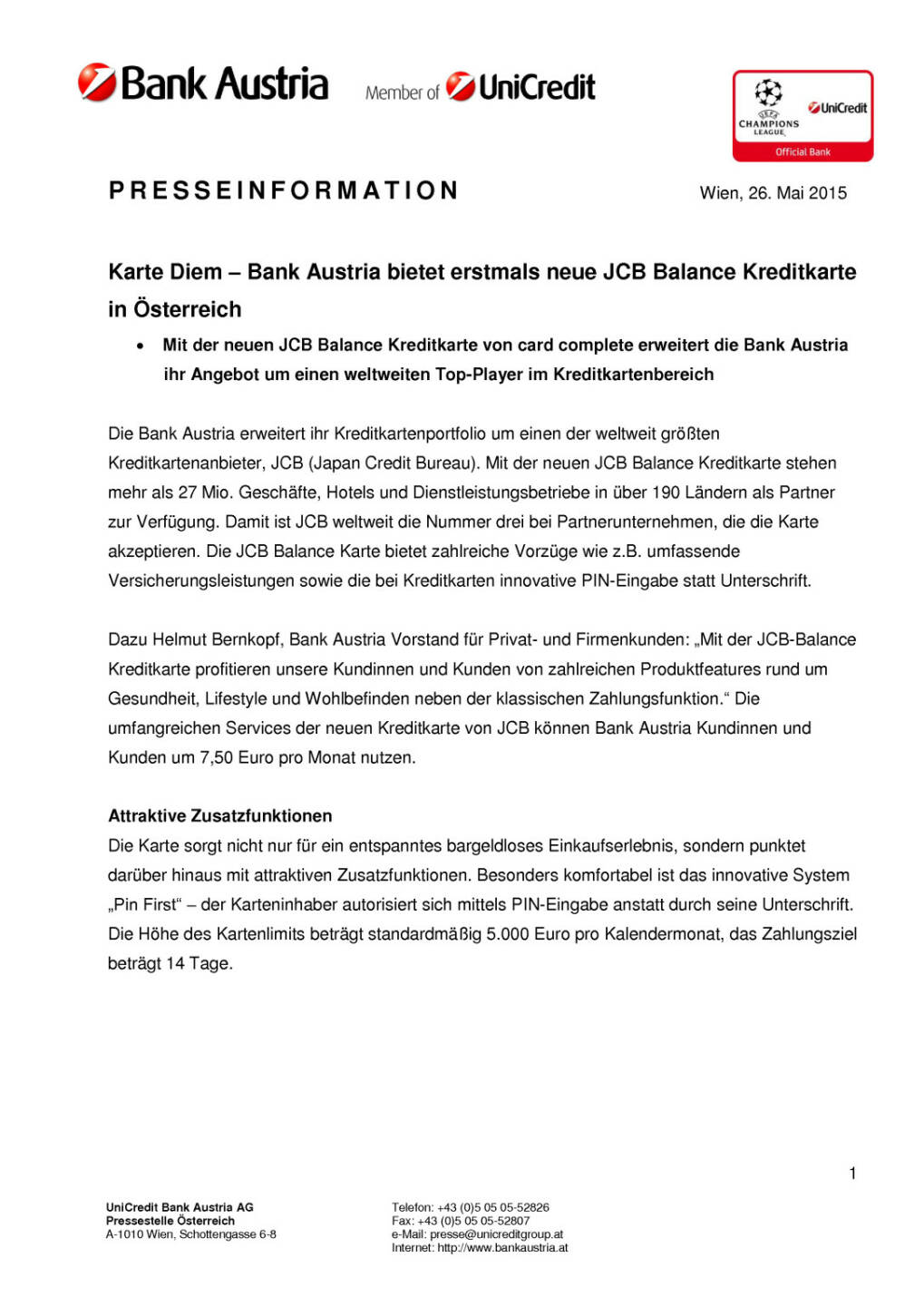 Karte Diem &ndash; Bank Austria mit JCB Balance Kreditkarte in &Ouml;sterreich, Seite 1/2, komplettes Dokument unter http://boerse-social.com/static/uploads/file_22_bank_austria_karte_diem.pdf