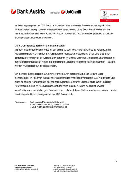 Karte Diem – Bank Austria mit JCB Balance Kreditkarte in Österreich, Seite 2/2, komplettes Dokument unter http://boerse-social.com/static/uploads/file_22_bank_austria_karte_diem.pdf (26.05.2015) 