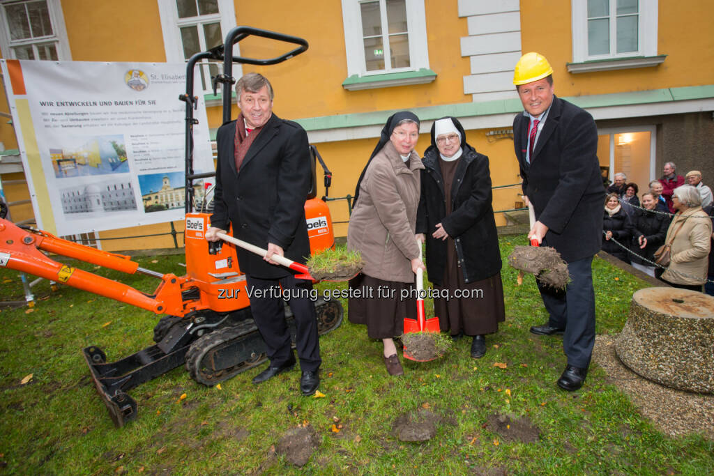 Bezirksvorsteher Erich Hohenberger, Generaloberin der Elisabethinen Sr. Barbara Lehner, Hausoberin Sr. Gabriela Trenker, Geschäftsführer des Krankenhauses St. Elisabeth, Markus Zemanek: Krankenhaus St. Elisabeth: Großbaustelle im Krankenhaus St. Elisabeth für das Gesundheitssystem im 3. Bezirk, © Aussender (26.05.2015) 