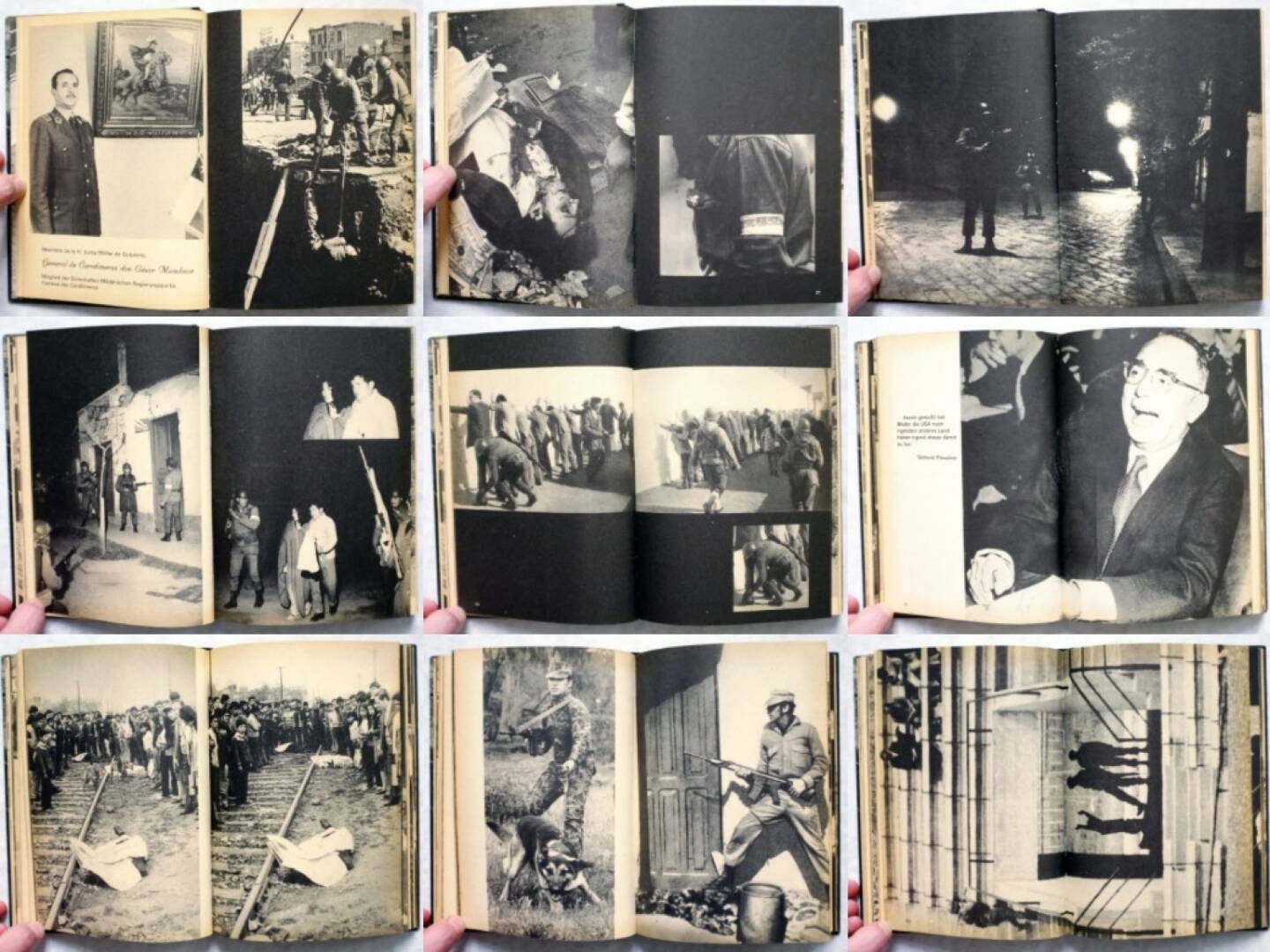 Gerhard Scheumann / Walter Heynowski / Peter Hellmich - Operation Silencio. Chile nach Salvatore Allende, Verlag der Nation 1974, Beispielseiten, sample spreads - http://josefchladek.com/book/gerhard_scheumann_walter_heynowski_peter_hellmich_-_operation_silencio_chile_nach_salvatore_allende