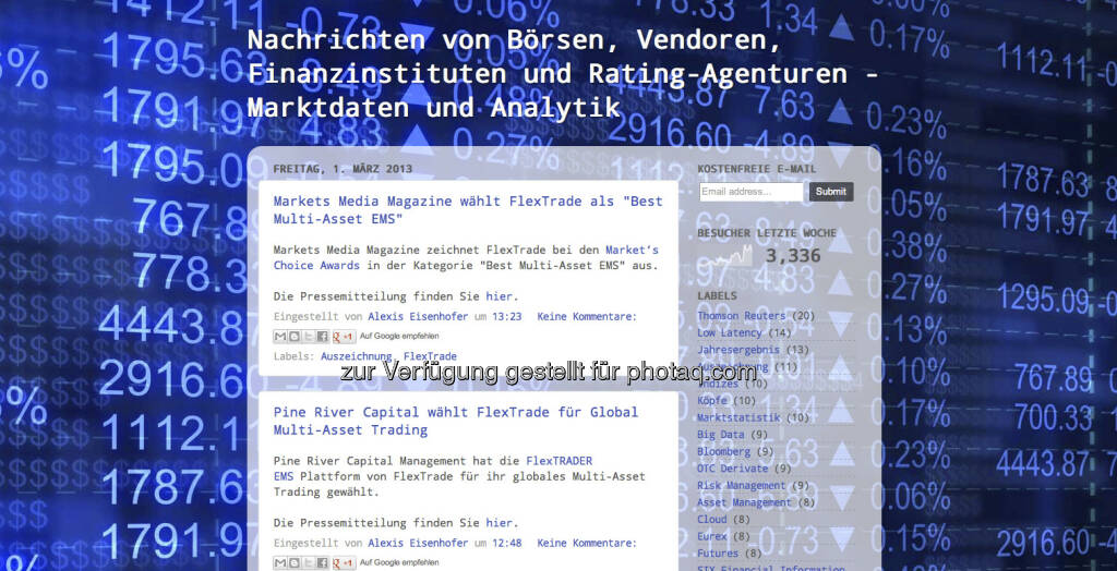 http://marktdatenbranche.de/ - eine tolle Blog-Idee von Alexis Eisenhofer mit Nachrichten zu Börsen, Vendoren, Finanzinstituten und Rating-Agenturen (01.03.2013) 