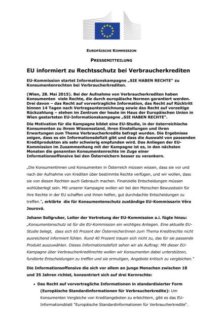 EU informiert zu Rechtsschutz bei Verbraucherkrediten, Seite 1/3, komplettes Dokument unter http://boerse-social.com/static/uploads/file_41_verbraucherkredite.pdf (28.05.2015) 