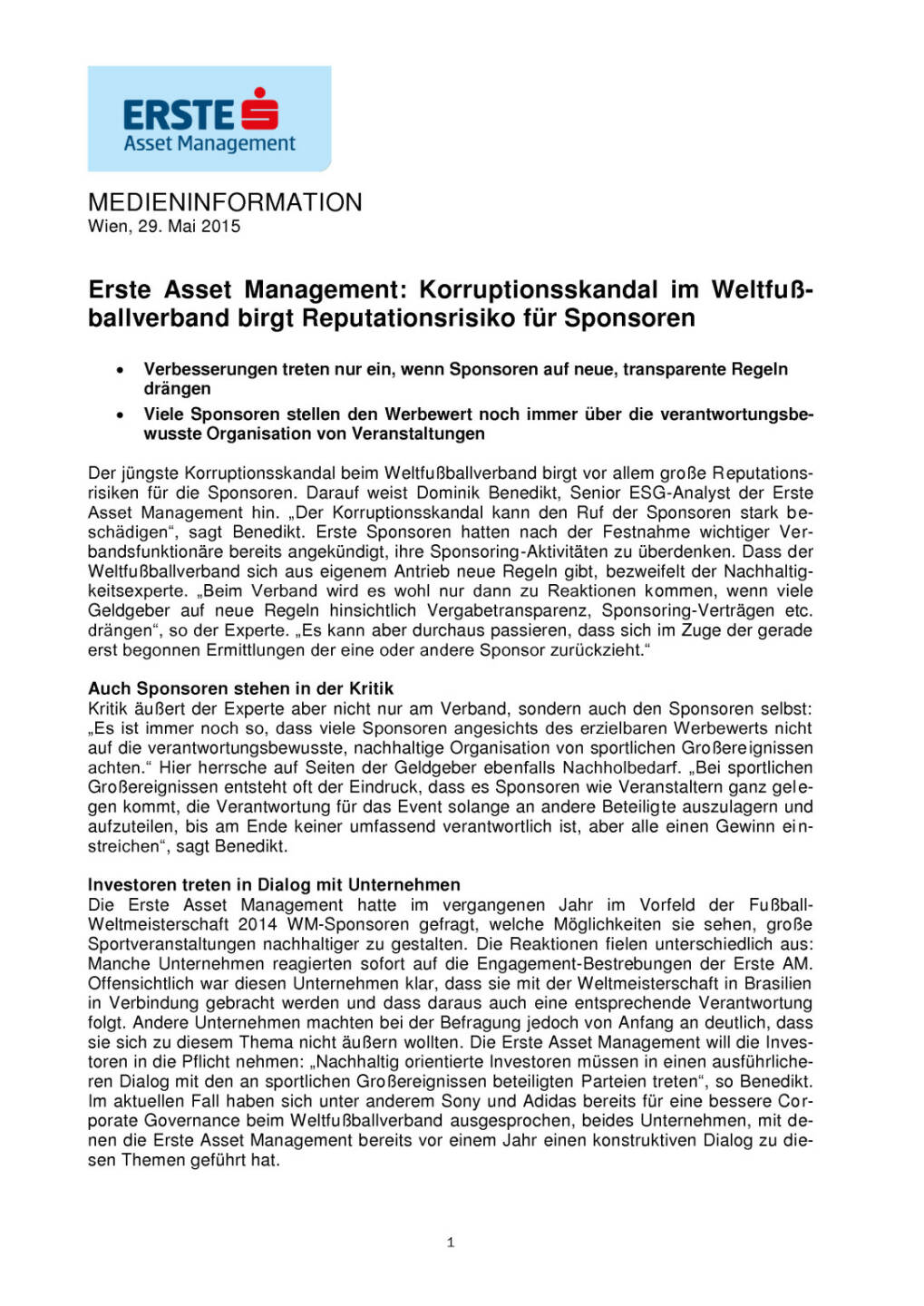 Erste Asset Management: Korruptionsskandal im Weltfußballverband birgt Reputationsrisiko für Sponsoren, Seite 1/2, komplettes Dokument unter http://boerse-social.com/static/uploads/file_49_eam_fussball.pdf