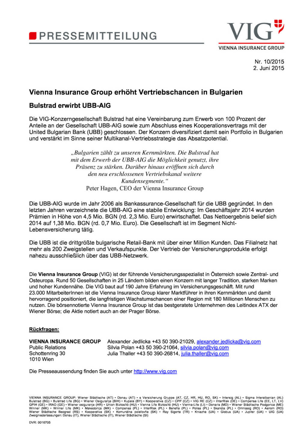 VIG erhöht Vertriebspower in Bulgarien - Bulstrad erwirbt UBB-AIG, Seite 1/1, komplettes Dokument unter http://boerse-social.com/static/uploads/file_71_vig_bulgarien.pdf