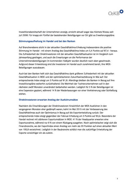 OeKB Geschäftsklima-Index Mittelosteuropa, Seite 2/4, komplettes Dokument unter http://boerse-social.com/static/uploads/file_76_oekb_geschaftsklima-index.pdf (03.06.2015) 