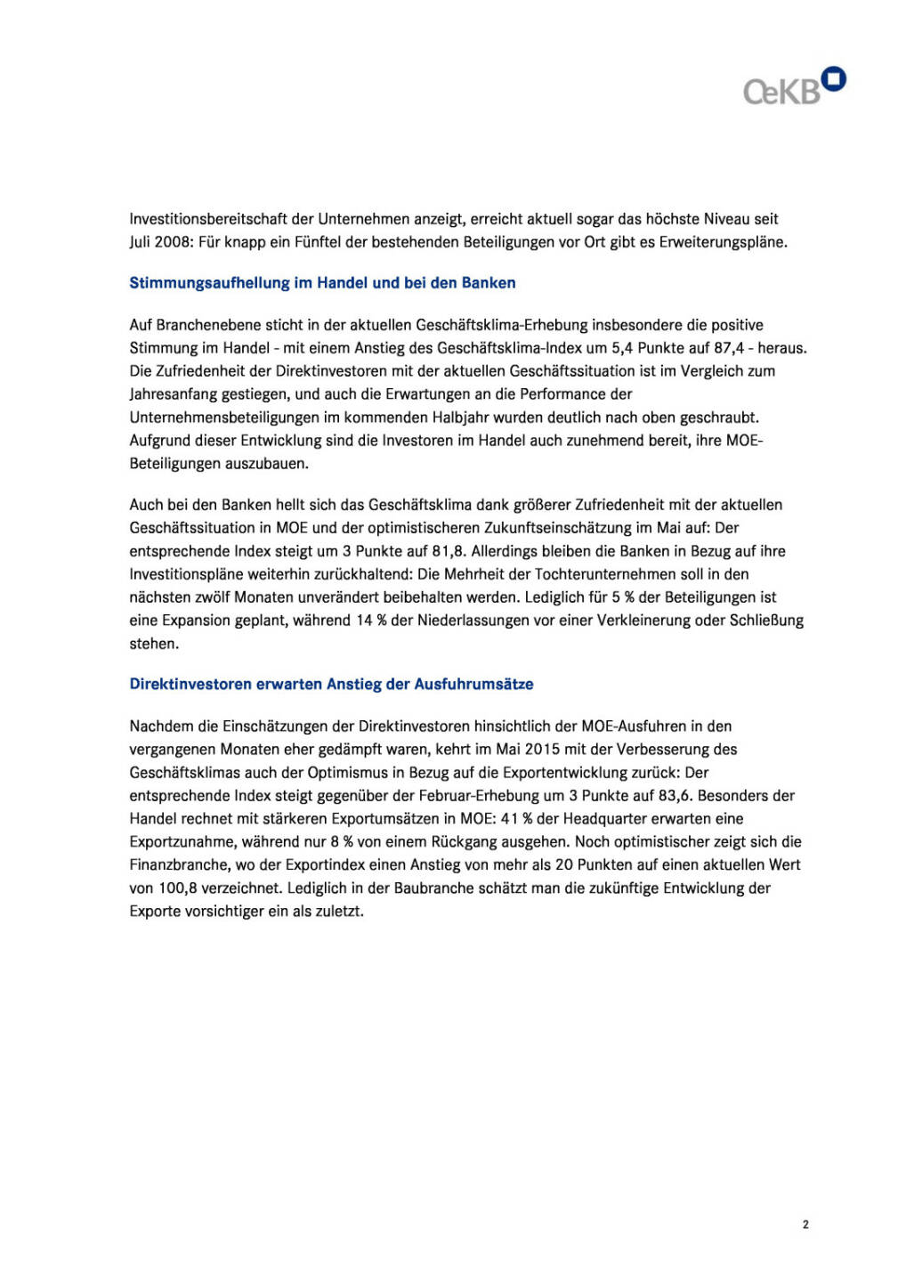 OeKB Geschäftsklima-Index Mittelosteuropa, Seite 2/4, komplettes Dokument unter http://boerse-social.com/static/uploads/file_76_oekb_geschaftsklima-index.pdf