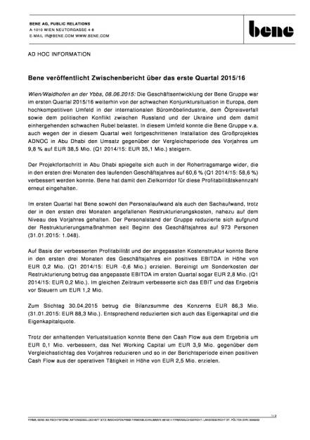 bene Q1, Seite 1/3, komplettes Dokument unter http://boerse-social.com/static/uploads/file_88_bene_q1.pdf (08.06.2015) 