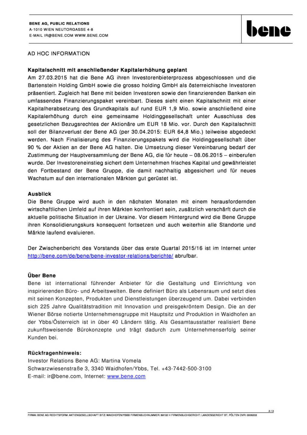 bene Q1, Seite 2/3, komplettes Dokument unter http://boerse-social.com/static/uploads/file_88_bene_q1.pdf