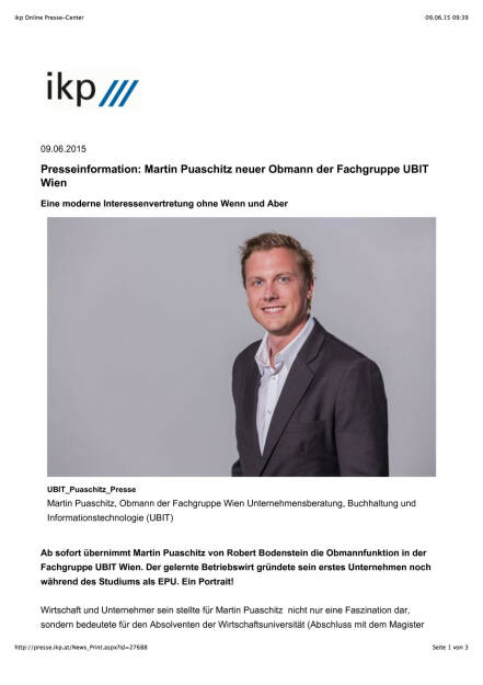 Martin Puaschitz neuer Obmann der Fachgruppe UBIT Wien, Seite 1/3, komplettes Dokument unter http://boerse-social.com/static/uploads/file_97_ubit-wien-chef.pdf (09.06.2015) 