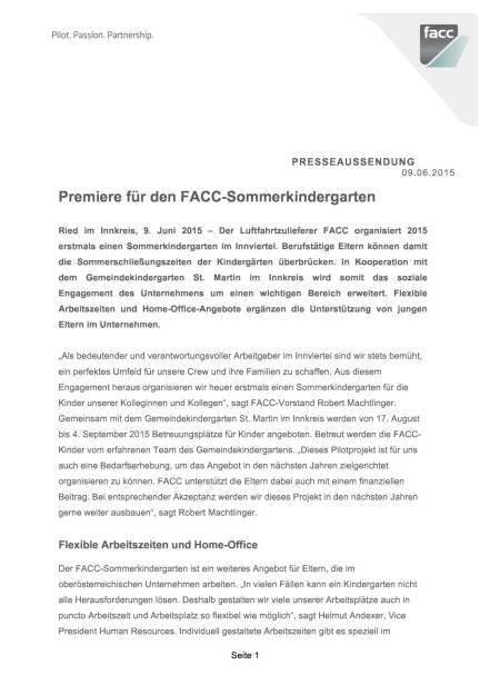 Premiere für den FACC-Sommerkindergarten , Seite 1/3, komplettes Dokument unter http://boerse-social.com/static/uploads/file_105_facc_kinder.pdf (09.06.2015) 
