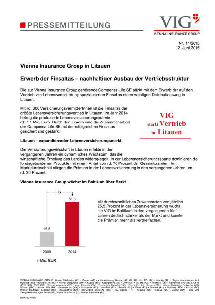 VIG erwirbt litauische Finsaltas, Seite 1/2, komplettes Dokument unter http://boerse-social.com/static/uploads/file_120_vig_litauen.pdf (12.06.2015) 