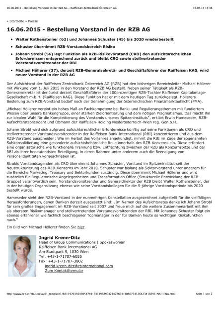 RZB Vorstands-Personalia, Seite 1/2, komplettes Dokument unter http://boerse-social.com/static/uploads/file_133_rzb_vorstands-personalia.pdf (16.06.2015) 