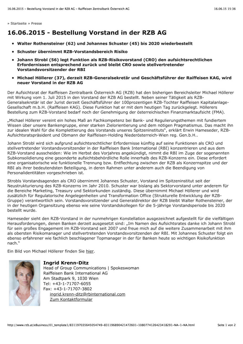 RZB Vorstands-Personalia, Seite 1/2, komplettes Dokument unter http://boerse-social.com/static/uploads/file_133_rzb_vorstands-personalia.pdf