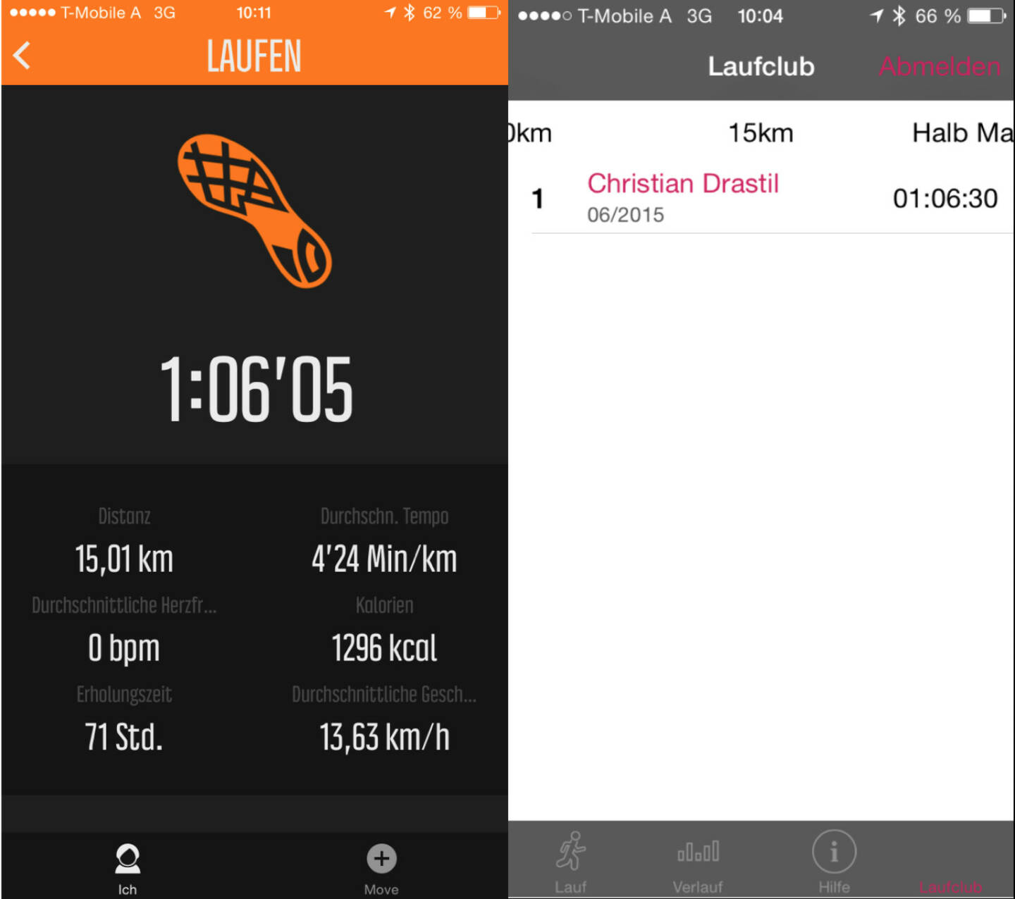 Test der Bezirksapp Alsergrund Runplugged Runners (rechts), noch nicht gelayoutet und mit dem ersten Beta-15er
