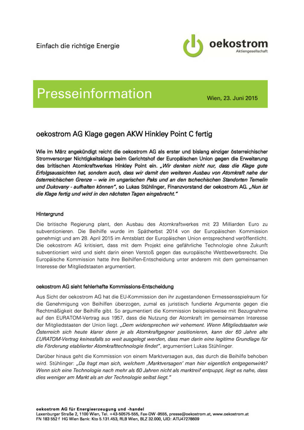 oekostrom Klage gegen AKW Hinkley fertig, Seite 1/2, komplettes Dokument unter http://boerse-social.com/static/uploads/file_155_oekostrom_klage.pdf