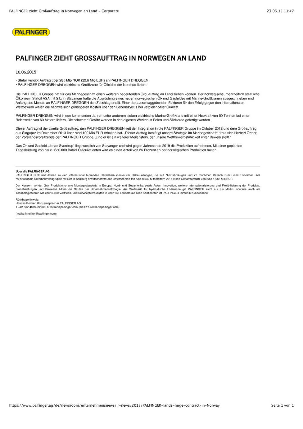 Palfinger: Statoil vergibt Auftrag &uuml;ber (32,6 Mio Euro.) an Norwegen-Unit, Seite 1/1, komplettes Dokument unter http://boerse-social.com/static/uploads/file_157_palfinger.pdf