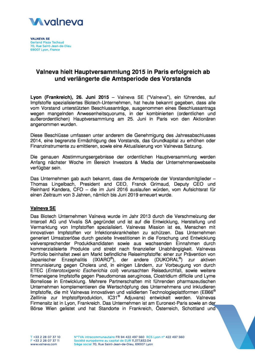 Valneva-HV verl&auml;ngert Vorstandsvertr&auml;ge, Seite 1/2, komplettes Dokument unter http://boerse-social.com/static/uploads/file_171_valneva_hv.pdf