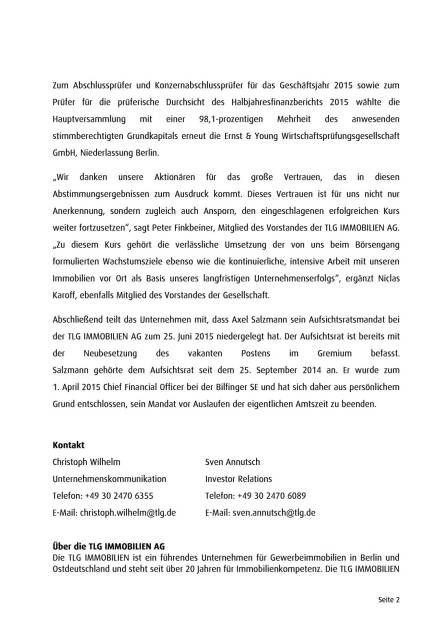 TLG Immobilien HV bestätigt Kurs von Vorstand und Aufsichtsrat, Seite 2/3, komplettes Dokument unter http://boerse-social.com/static/uploads/file_173_tlg_immobilien_hv.pdf (26.06.2015) 