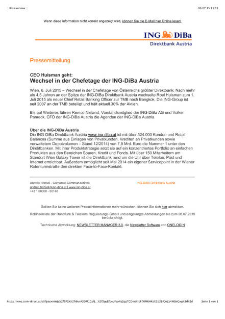 Wechsel in der Chefetage der ING-DiBa Austria, Seite 1/1, komplettes Dokument unter http://boerse-social.com/static/uploads/file_206_ing-diba_austria.pdf (06.07.2015) 
